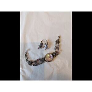 Vintage Kirk's Folly Purple Stone Star Watch And Earring Working